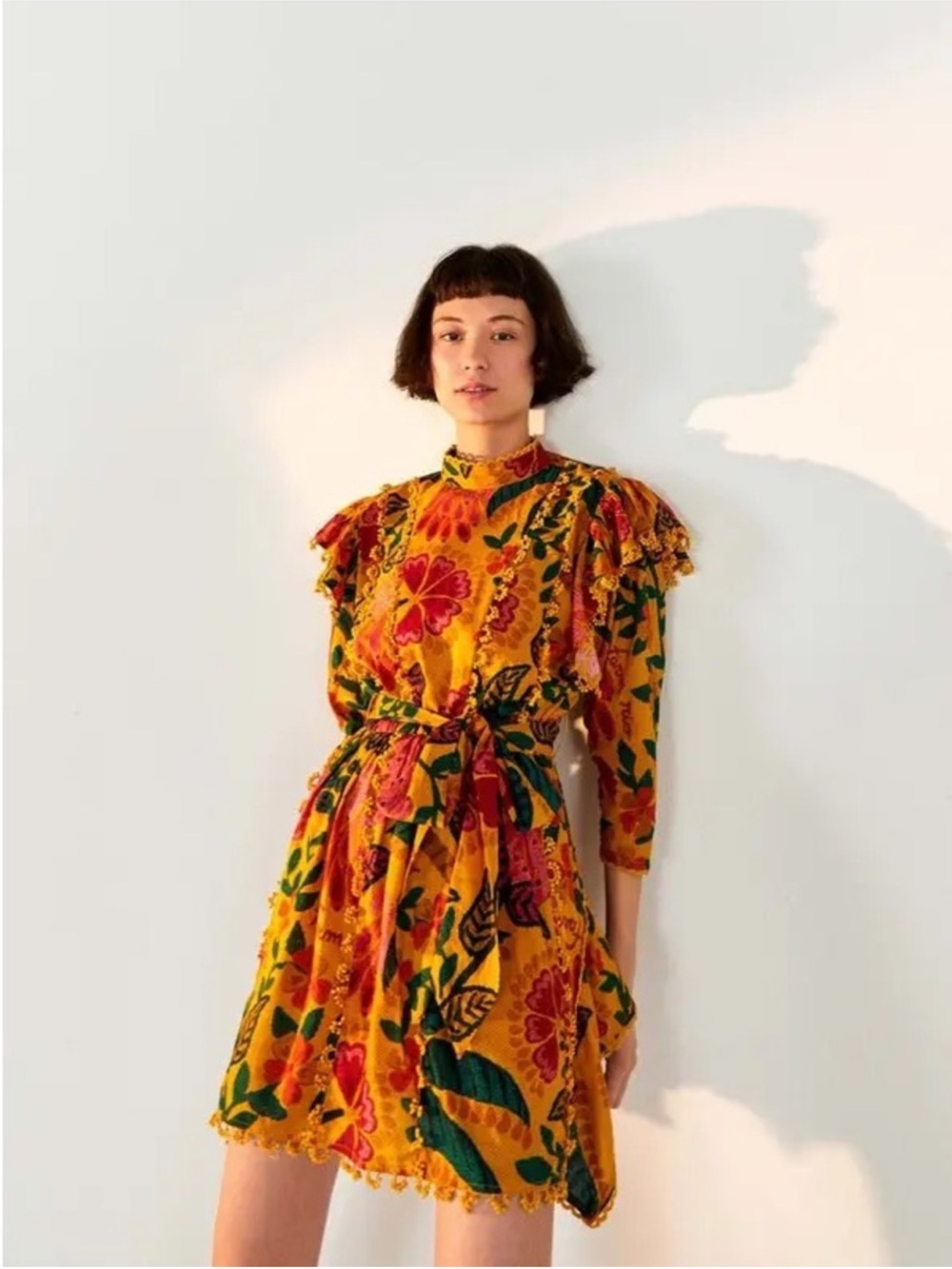 NWT FARM Rio Flowerdoscopic Yellow Mini Dress size small - Picture 12 of 12